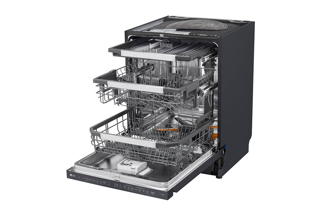 LG 14 kuverter QuadWash™ integrert oppvaskmaskin med TrueSteam™ Energiklasse A-10 %, Front open view with dish, SDU587HM, thumbnail 7