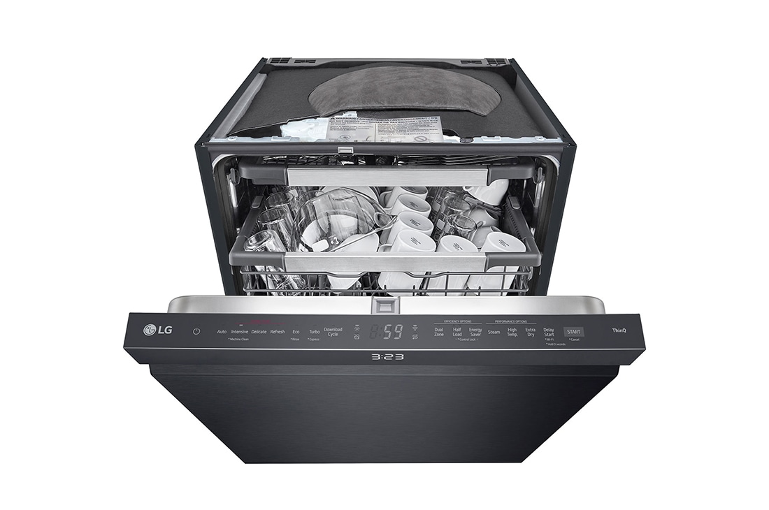 LG 14 kuverter QuadWash™ integrert oppvaskmaskin med TrueSteam™ Energiklasse A-10 %, Side open view of SDU587HM - uper rack, SDU587HM, thumbnail 10