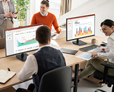 Scener med bruk av LG Full HD IPS-skjerm på kontoret.	