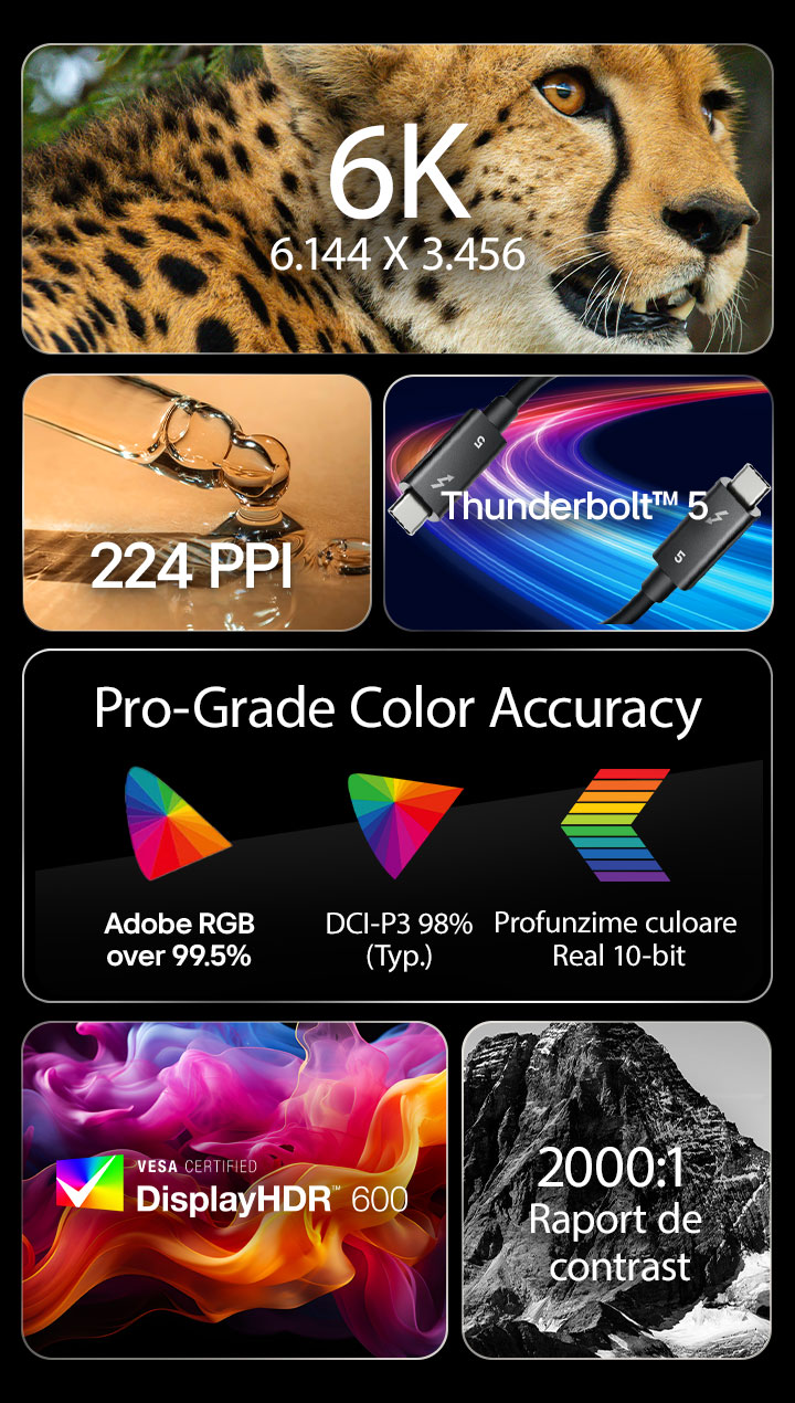 6 imagini diferite cu text despre caracteristicile cheie ale UltraFine
