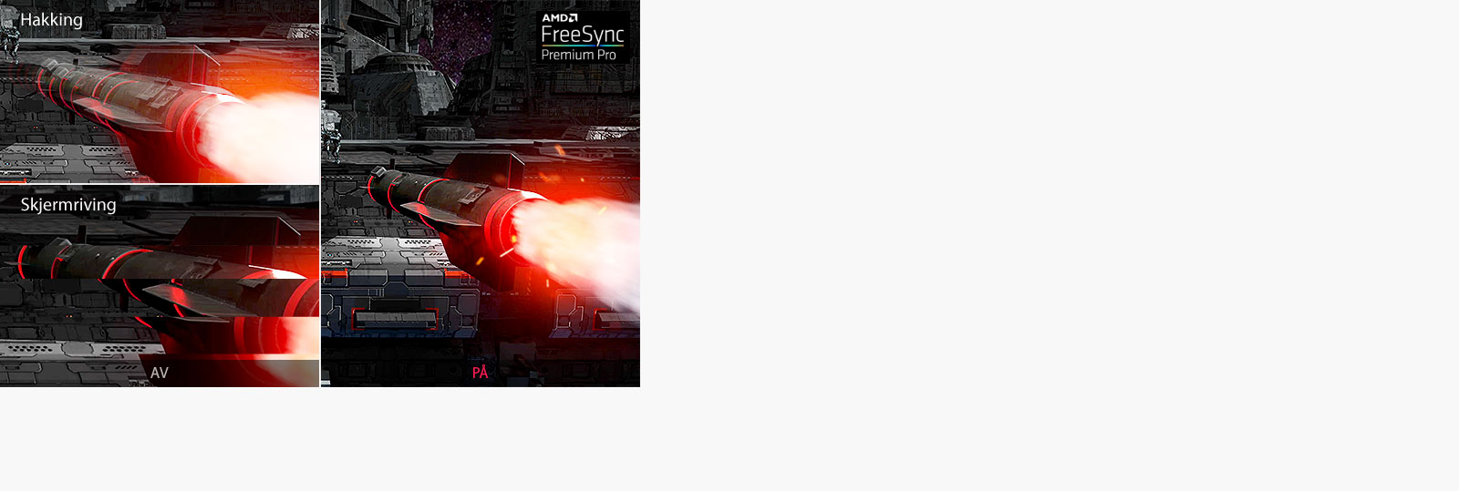 Spillbevegelser med AMD FreeSync™ Premium Pro versus AV