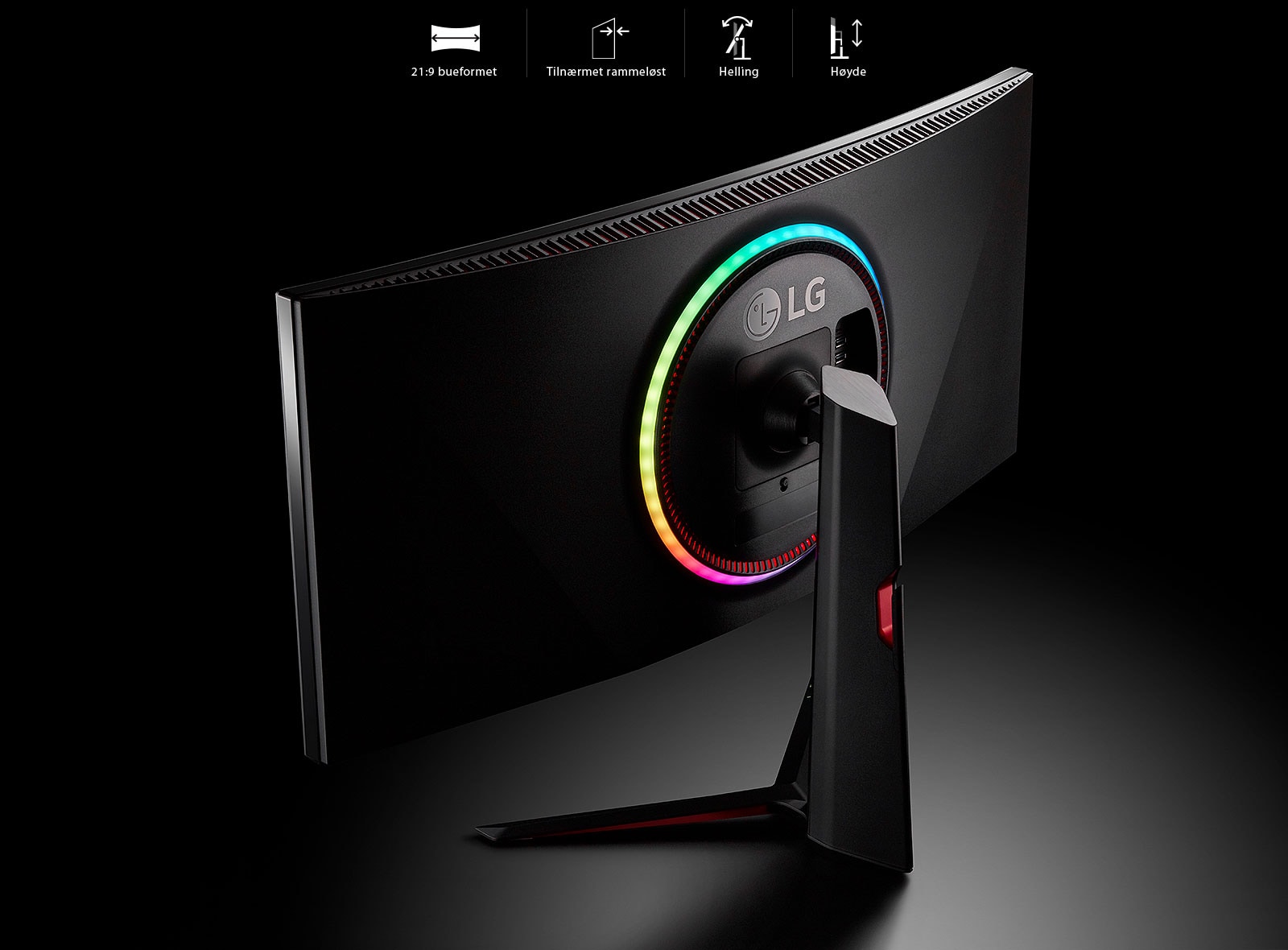 Stilfullt design : 21:9 bueformet, Tilnærmet rammeløst, Helling, Høyde