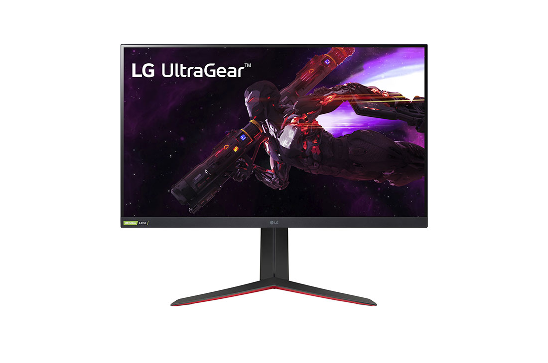 LG 31.5” UltraGear™ Nano IPS 1 ms gamingskjerm med NVIDIA® G-SYNC®-kompatibilitet, visning forfra, 32GP850-B