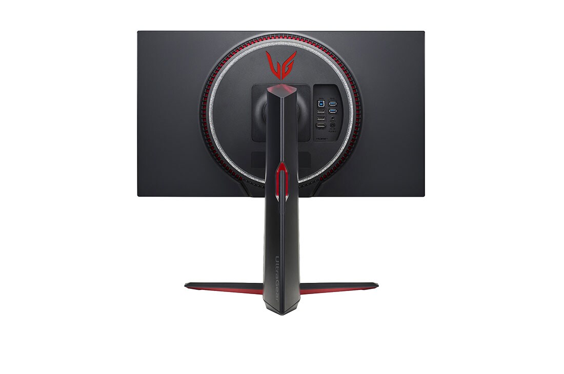 LG 27'' UHD 4K UltraGear™ Nano IPS 1ms (GtG) Gamingskjerm med støtte for 4K og 120 Hz fra HDMI 2.1, visning fra baksiden med hvite lys slått på, 27GP950-B, thumbnail 6