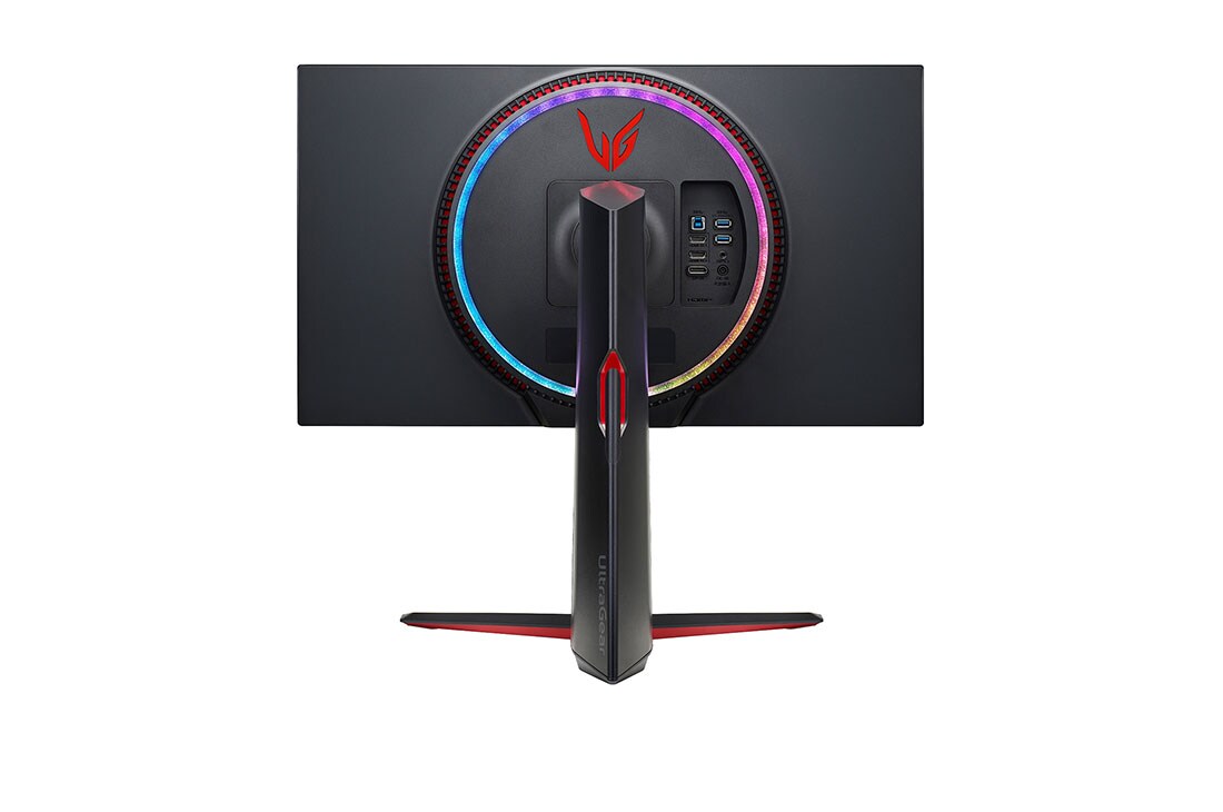 LG 27'' UHD 4K UltraGear™ Nano IPS 1ms (GtG) Gamingskjerm med støtte for 4K og 120 Hz fra HDMI 2.1, visning fra baksiden med flerfargede lys slått på, 27GP950-B, thumbnail 7