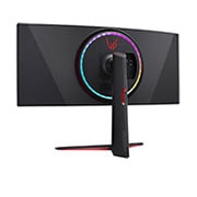 LG 34” UltraGear™ Nano IPS 1 ms gamingskjerm med NVIDIA® G-SYNC® ULTIMATE, baksideperspektiv med flerfargede lys slått på, 34GP950G-B, thumbnail 9