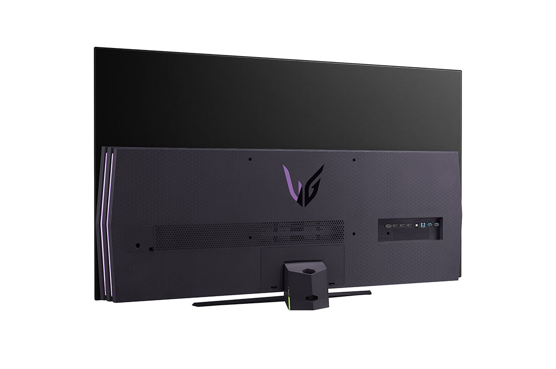 LG 48” UltraGear™ 4K OLED gamingskjerm, visning bakfra i perspektiv med lys på, 48GQ900-B, thumbnail 9