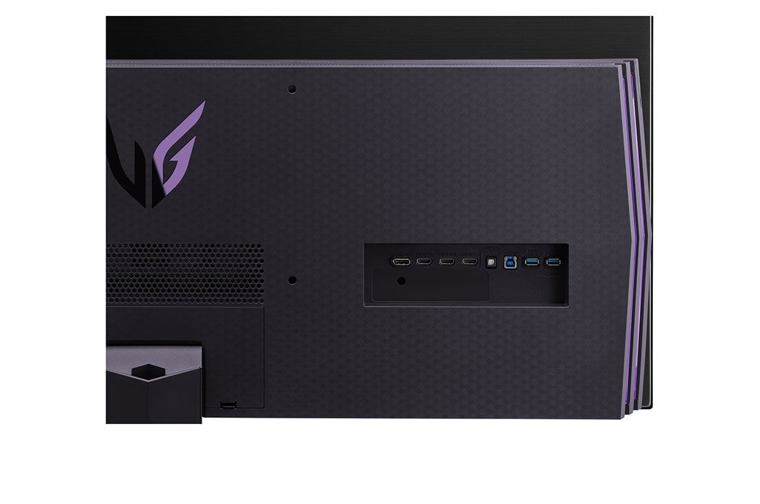 LG 48” UltraGear™ 4K OLED gamingskjerm, nærbilde av inngangsporter med lys på, 48GQ900-B, thumbnail 11