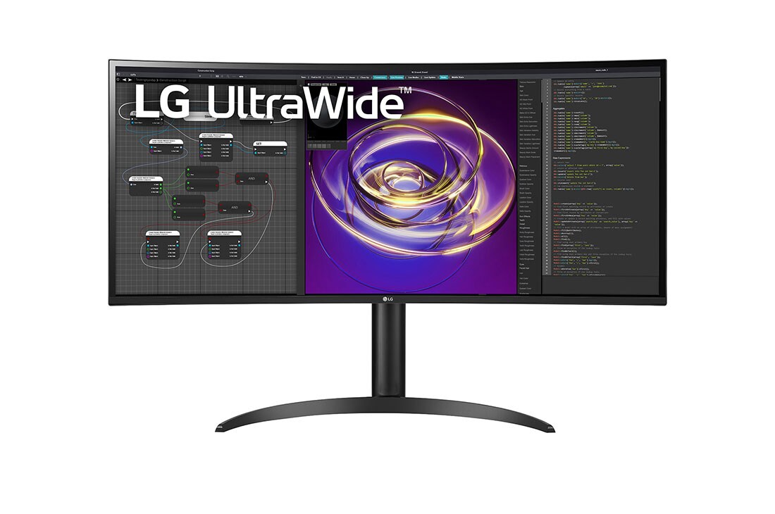LG 34'' 21:9 Curved UltraWide™ QHD (3440 x 1440) skjerm, pohled zepředu, 34WP85CN-B