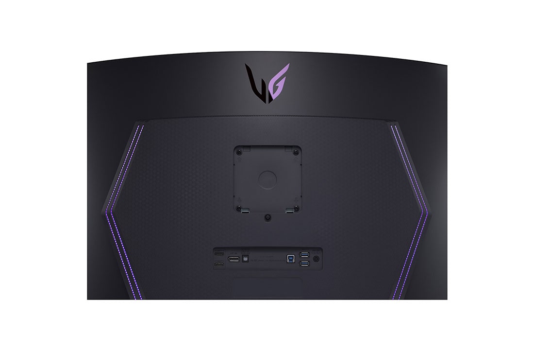 LG 45'' UltraGear™ 21:9 WQHD kurvet <br>OLED-skjerm med blendefri og lavrefleks og 240 Hz, nærbilde av inngangsporter med lys på, 45GR95QE-B, thumbnail 11