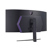 LG 45'' UltraGear™ 21:9 WQHD kurvet <br>OLED-skjerm med blendefri og lavrefleks og 240 Hz, visning bakfra i perspektiv med lys på, 45GR95QE-B, thumbnail 9