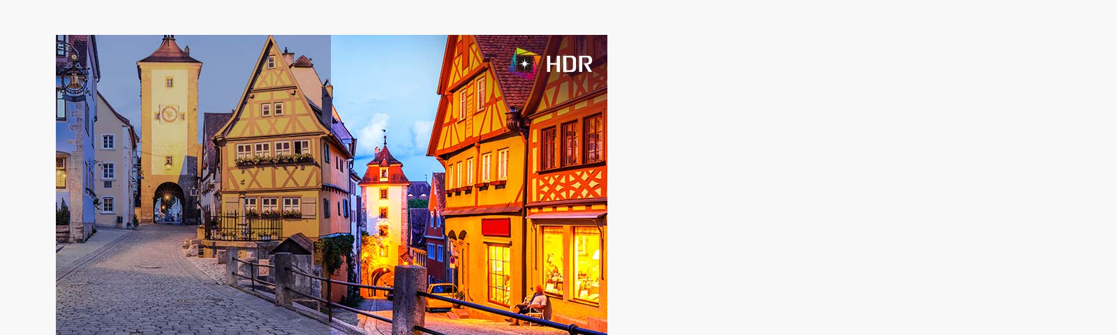 HDR-teknologi brukes nå på all slags innhold. Denne skjermen er kompatibel med HDR10 (utvidet dynamisk område) som støtter spesifikke fargenivåer og lysstyrker, og lar seerne nyte innholdets dramatiske farger.