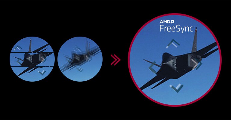 Tydelige bilder med flytende og sømløs bevegelse når AMD FreeSync™ er på, mens skjermen flimrer og hakker når AMD FreeSync™ er av.