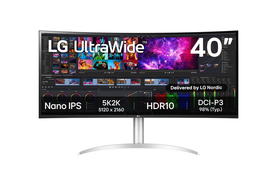 LG 39,7” Curved UltraWide™ 5K2K Nano IPS-skjerm, visning forfra, 40WP95CP-W