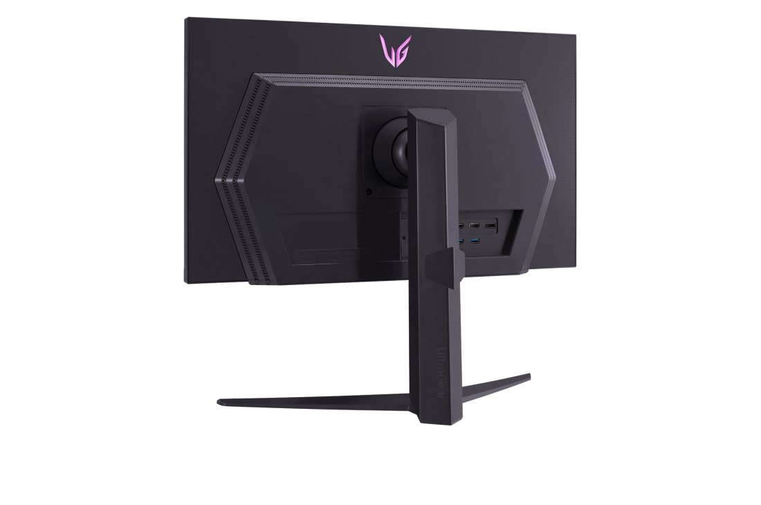 LG 24,5” UltraGear™ ultrarask spillmonitor med 360 Hz oppdateringsfrekvens, visning bakfra i perspektiv med lys på, 25GR75FG-B, thumbnail 9