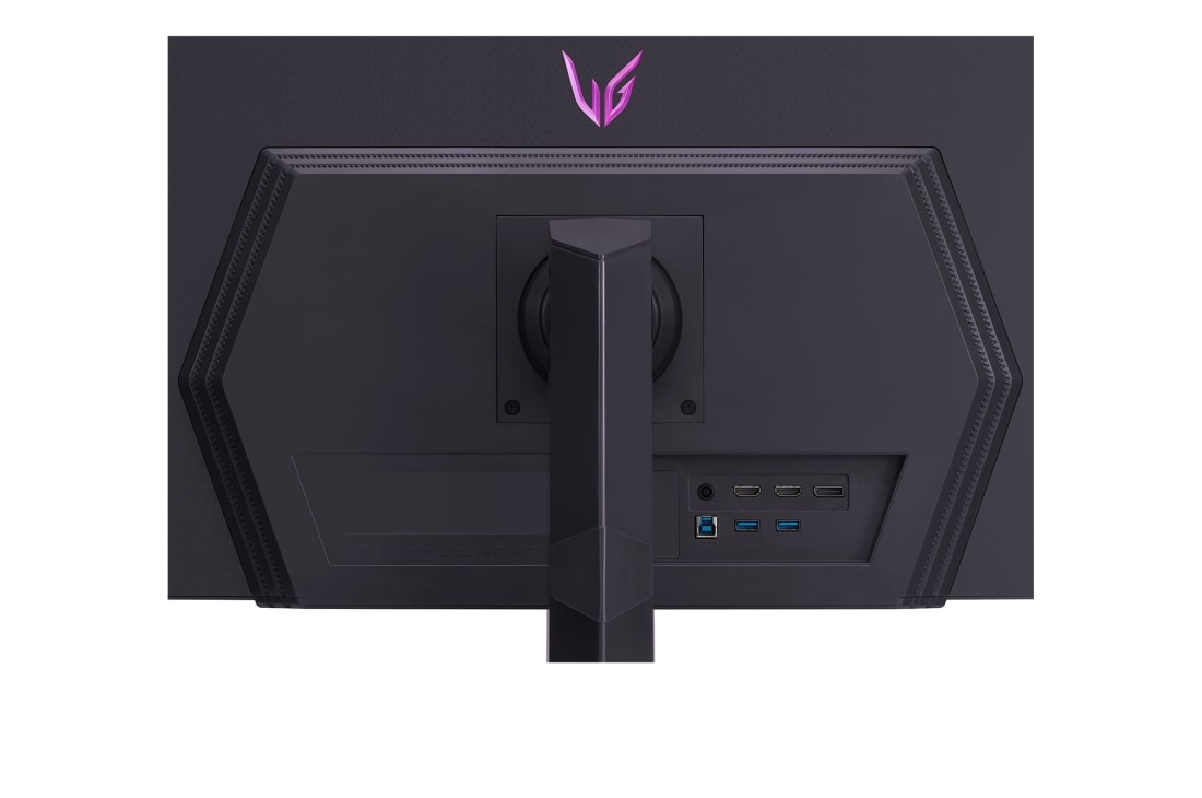LG 24,5” UltraGear™ ultrarask spillmonitor med 360 Hz oppdateringsfrekvens, nærbilde av inngangsporter med lys på, 25GR75FG-B, thumbnail 11
