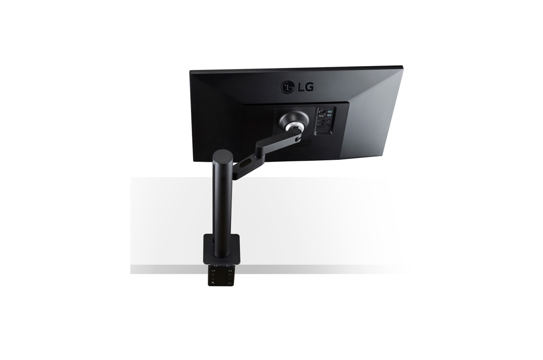LG 27'' UHD 4K Ergo IPS-skjerm med USB Type-C™, sett bakfra fra siden med skjermen forlenget mot høyre, 27UN880P-B, thumbnail 15