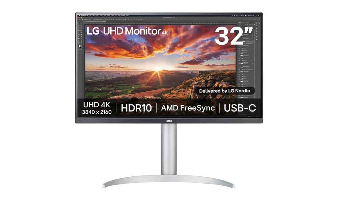 LG 31,5-tommers UHD 4K (3840x2160)-skjerm med USB Type-C™, visning forfra, 32UP55NP-W