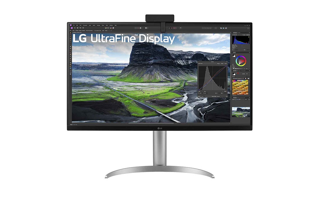 LG 31,5'' UHD 4K Nano IPS Black-skjermen med automatisk selvkalibrering, visning forfra med kalibrator, 32UQ85R-W, thumbnail 9