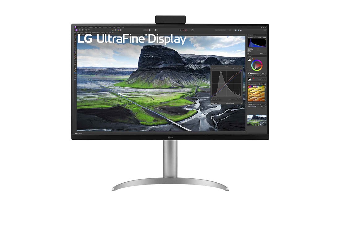LG 31,5'' UHD 4K Nano IPS Black-skjermen med automatisk selvkalibrering, visning forfra med kalibrator, 32UQ85R-W, thumbnail 10