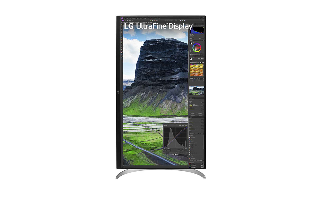 LG 31,5'' UHD 4K Nano IPS Black-skjermen med automatisk selvkalibrering, visningen forfra av skjermen som svinger 90 grader i stående visning, 32UQ85R-W, thumbnail 12
