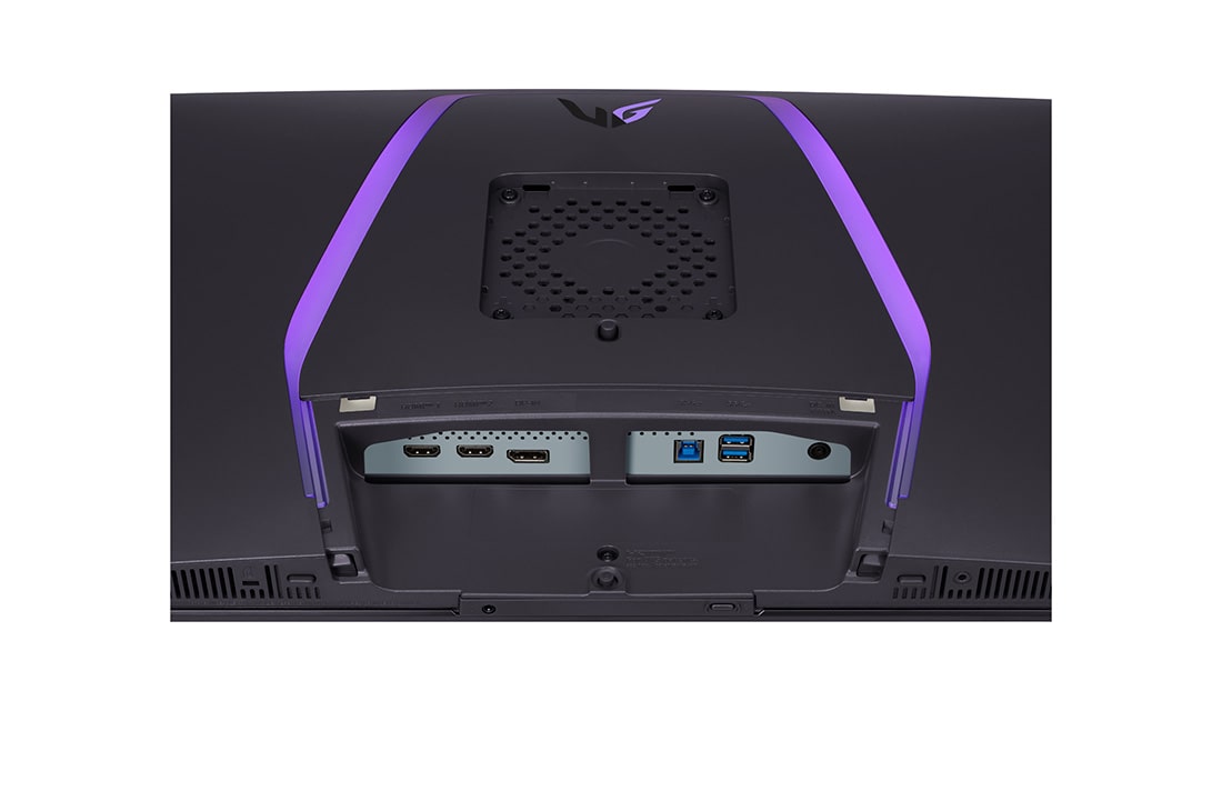 LG 32-tommers UltraGear™ Dual-Mode OLED-spillskjerm | 4K UHD, piksellyd, nærbilde av inngangsporter med lys på, 32GS95UE-B, thumbnail 12