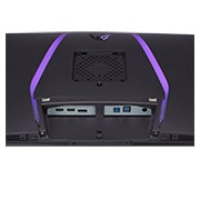 LG 32-tommers UltraGear™ Dual-Mode OLED-spillskjerm | 4K UHD, piksellyd, nærbilde av inngangsporter med lys på, 32GS95UE-B, thumbnail 12