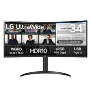 LG 34'' UltraWide QHD Curved skjerm med USB Type-C™, visning forfra, 34WR55QK-B, thumbnail 1