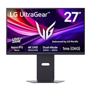 LG UltraGear™ 27-tommers 240 Hz UHD 4K Nano IPS Black spillskjerm | 1 ms (GtG), DP 2.1, DisplayHDR 600, visning forfra, 27G850A-B, thumbnail 1