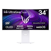 LG UltraGear™ 34-tommers OLED 240 Hz WQHD buet smart spilleskjerm | webOS, 0,03 ms (GtG), 240 Hz, DisplayHDR True Black 400, visning forfra, 34GX90SA-W, thumbnail 1