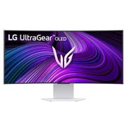 LG UltraGear™ 34-tommers OLED 240 Hz WQHD buet smart spilleskjerm | webOS, 0,03 ms (GtG), 240 Hz, DisplayHDR True Black 400, visning av skjermen forfra med stativet nede, 34GX90SA-W, thumbnail 4