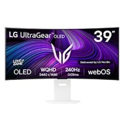 LG UltraGear™ 39-tommers OLED 240 Hz WQHD buet smart spilleskjerm | webOS, 0,03 ms (GtG), 240 Hz, DisplayHDR True Black 400, visning forfra, 39GX90SA-W, thumbnail 1
