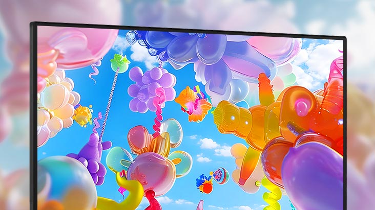 Skjermen viser ulike farger som representerer 99 % sRGB (Typ.).	