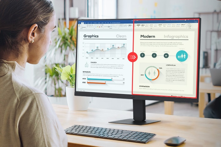 Sammenligningsbilde av høyre side med lesermodus brukt og venstre side uten lesermodus brukt.	