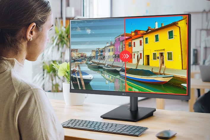 Sammenligningsbilde av høyre side hvor flimmersikring brukes og venstre side uten at flimmersikring brukes.