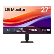 LG 27'' IPS Full HD-skjerm med 120 Hz, nesten rammefritt design, sRGB 99 % (Typ.), HDR10 og 1 ms MBR, front view, 27U411A-B, thumbnail 1