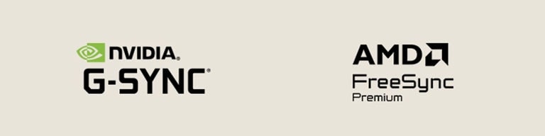 Logoene til NVIDIA G-SYNC og AMD FreeSync Premium fremhever LG UltraGear 27G440A-skjermens kompatibilitet med begge adaptiv synkronisering-teknologiene for jevnere, rivningsfri spilling.