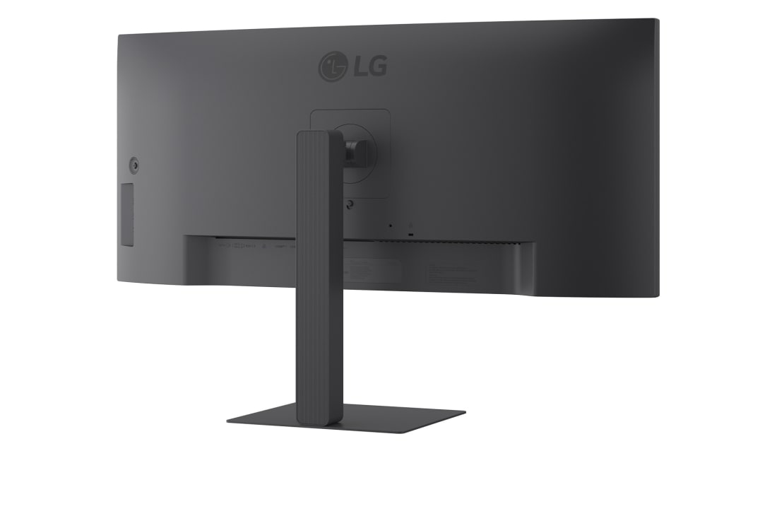 LG 34'' UltraWide 21:9 WQHD (3440 × 1440) IPS-skjerm, Visning skrått bakfra av skjerm som viser stativ og porter (høyre), 34U650A-B, thumbnail 12