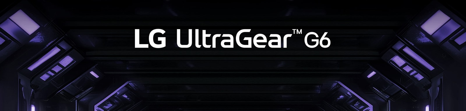 UltraGear™ G6-logo i et futuristisk rom med neonlys.