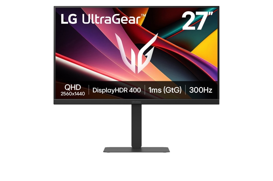 LG 27'' UltraGear™ 300Hz QHD IPS-spelskärm | DCI-P3 95 % (Typ.), VESA DisplayHDR™ 400, 1ms (GtG), USB-C (PD 15W), visning forfra, 27G640A-B