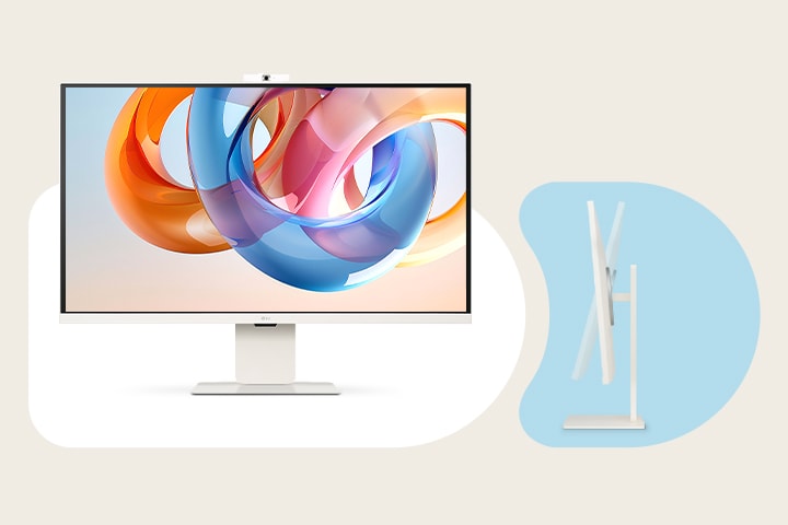 En bærbar PC er koblet til en LG Smart Monitor via USB-C. Den lades gjennom USB-C samtidig som den viser samme skjerm.