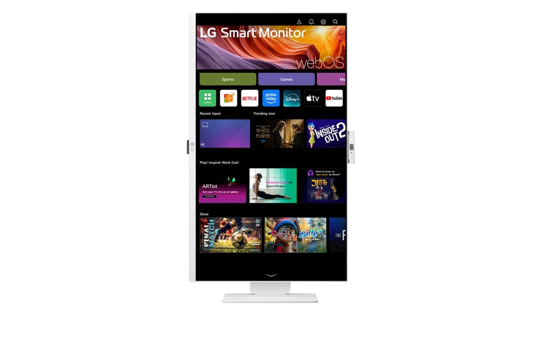 LG 31,5'' Smart Monitor 4K UHD IPS for strømming med webOS, visning forfra i stående modus med webkamera, 32U850SA-W, thumbnail 16