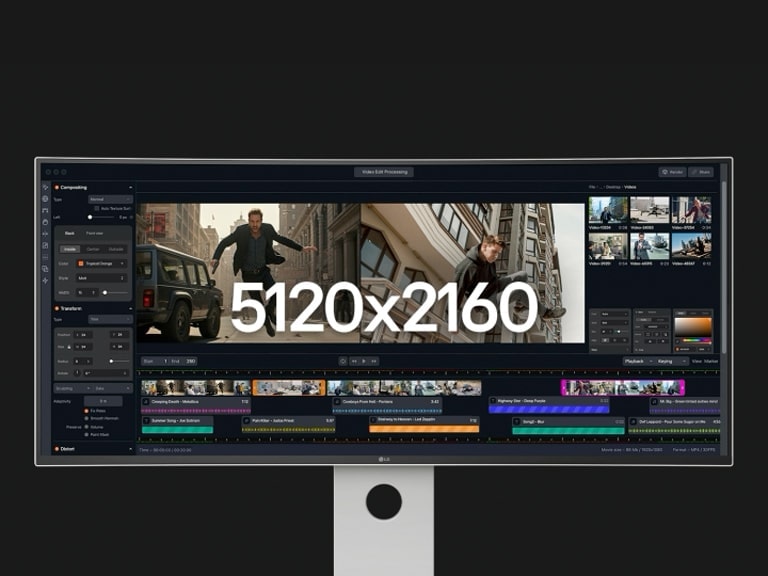 Et videoklipp viser hvor bred 5K2K-skjermen er sammenlignet med skjermstørrelsen til 4K UHD.	