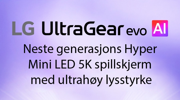 UltraGear™ evo AI-logo i et futuristisk rom med neonlys.