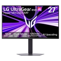 LG UltraGear 27GM950B, 27" 5K Hyper Mini LED, 165Hz (5K) / 330Hz (QHD), 1ms, HDR1000, 2304 soner, DP 2.1 — AI-drevet 5K-klarhet og dual-mode-hastighet for elitgaming og kreativ presisjon.2