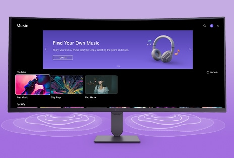 LG Smart Monitor-skjermen viser grensesnittet for musikkapper.