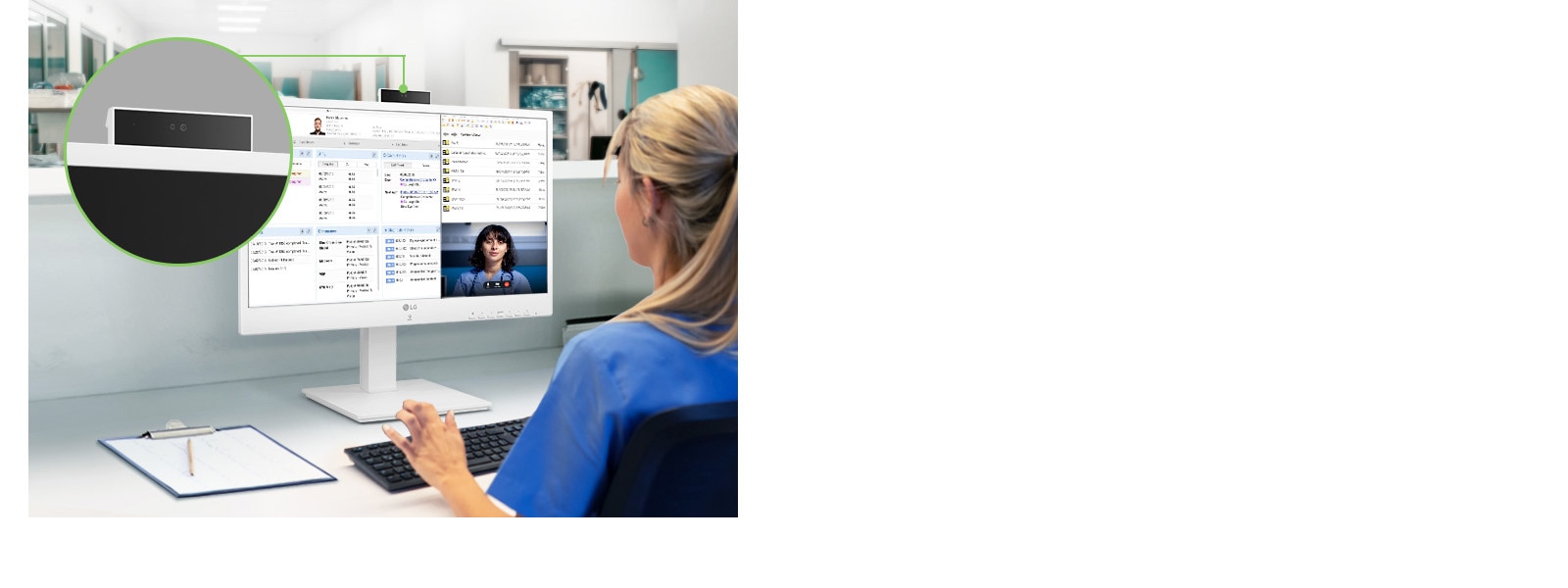 Det innebygde Full HD-webkameraet av push-pull-typen med levende og klar bildevisning støtter medisinsk fjernbehandling og videokonferanser.