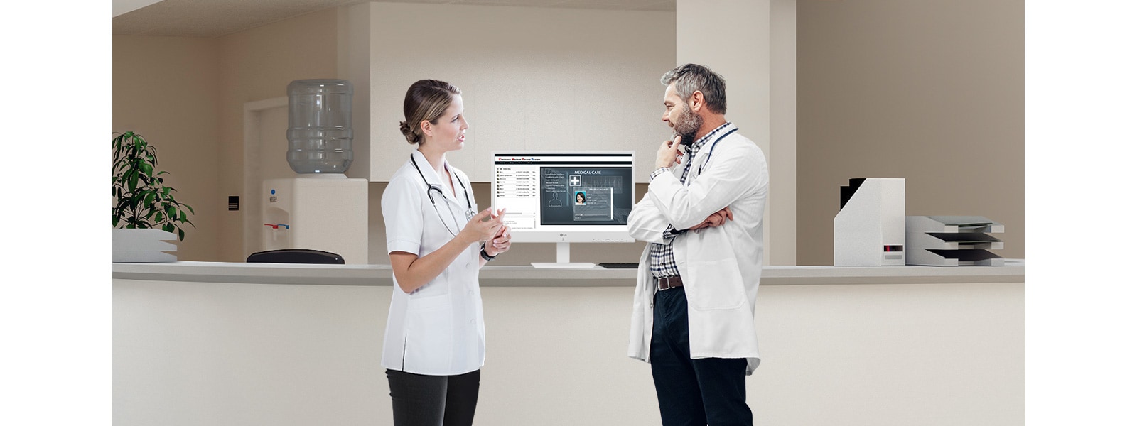 LG All-in-One Thin Client med IPS-teknologi gir visuell komfort, særlig ved deling av journaler og medisinsk informasjon med andre.
