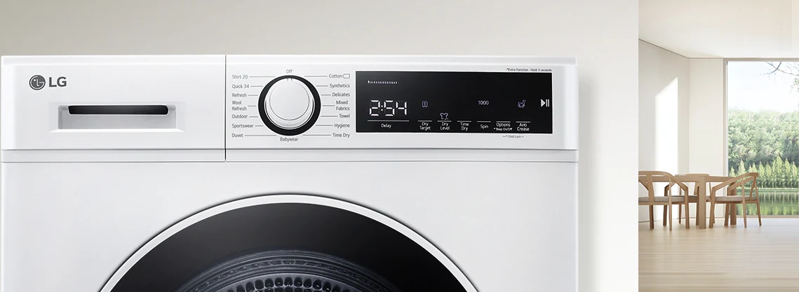 Inside the interior background, the panel of the dryer is enlarged.