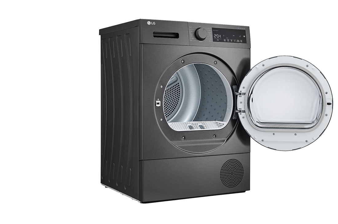 LG  8kg, A++ Tørketrommel med varmepumpeteknologi, left side door open, RH80T2SP7RM, thumbnail 10